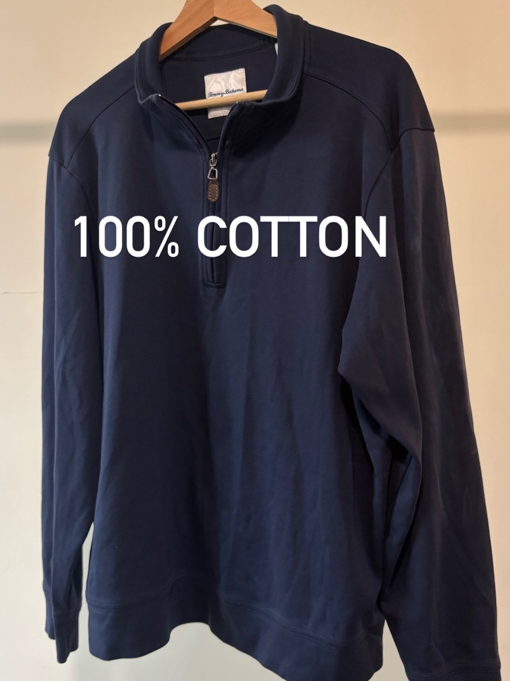 Tommy Bahama Navy Quarter-Zip Cotton Sweater | 100% prima cotton | size L